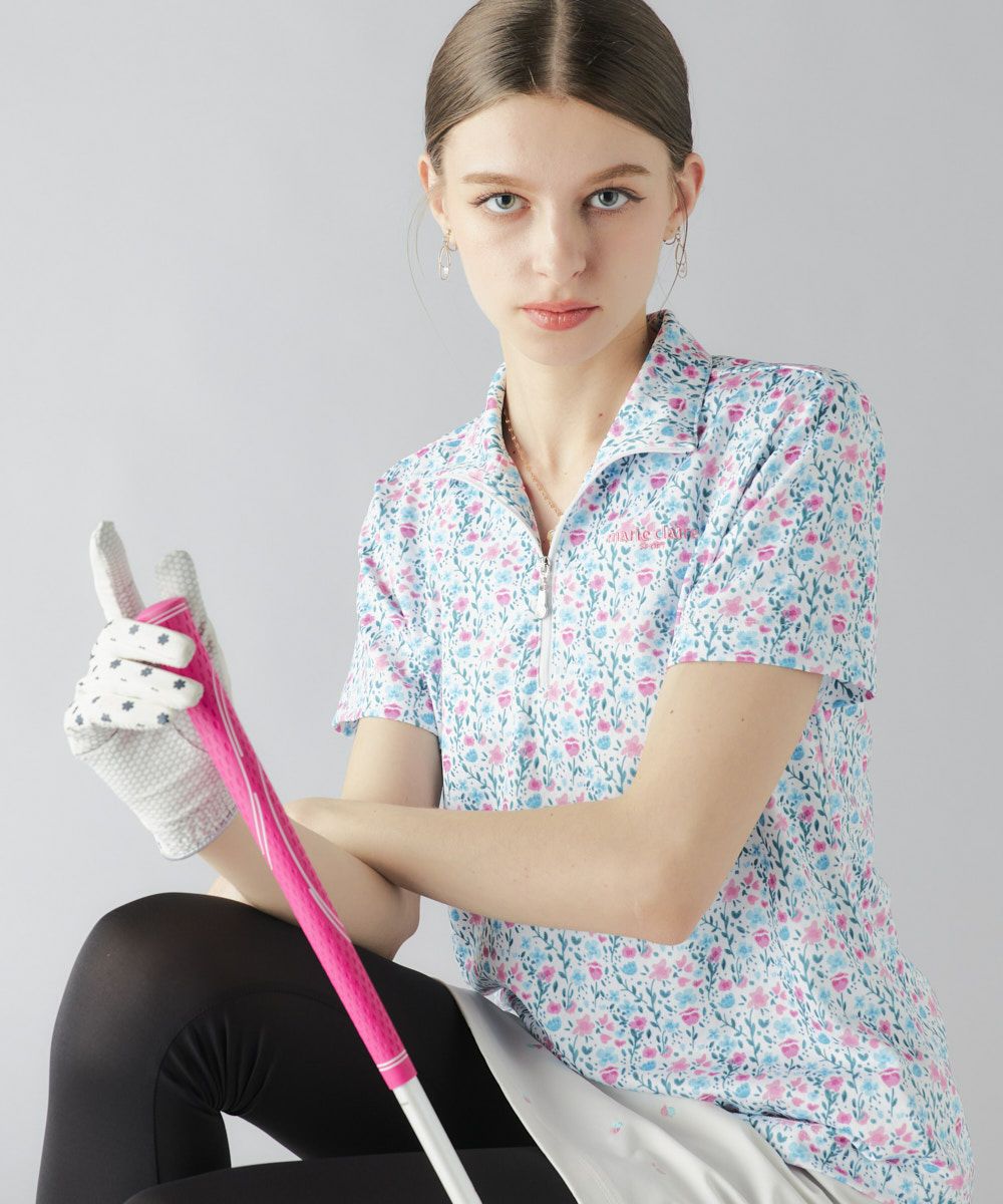 marie claire SPORT の  レディース ゴルフ 半袖ハイネック 総柄