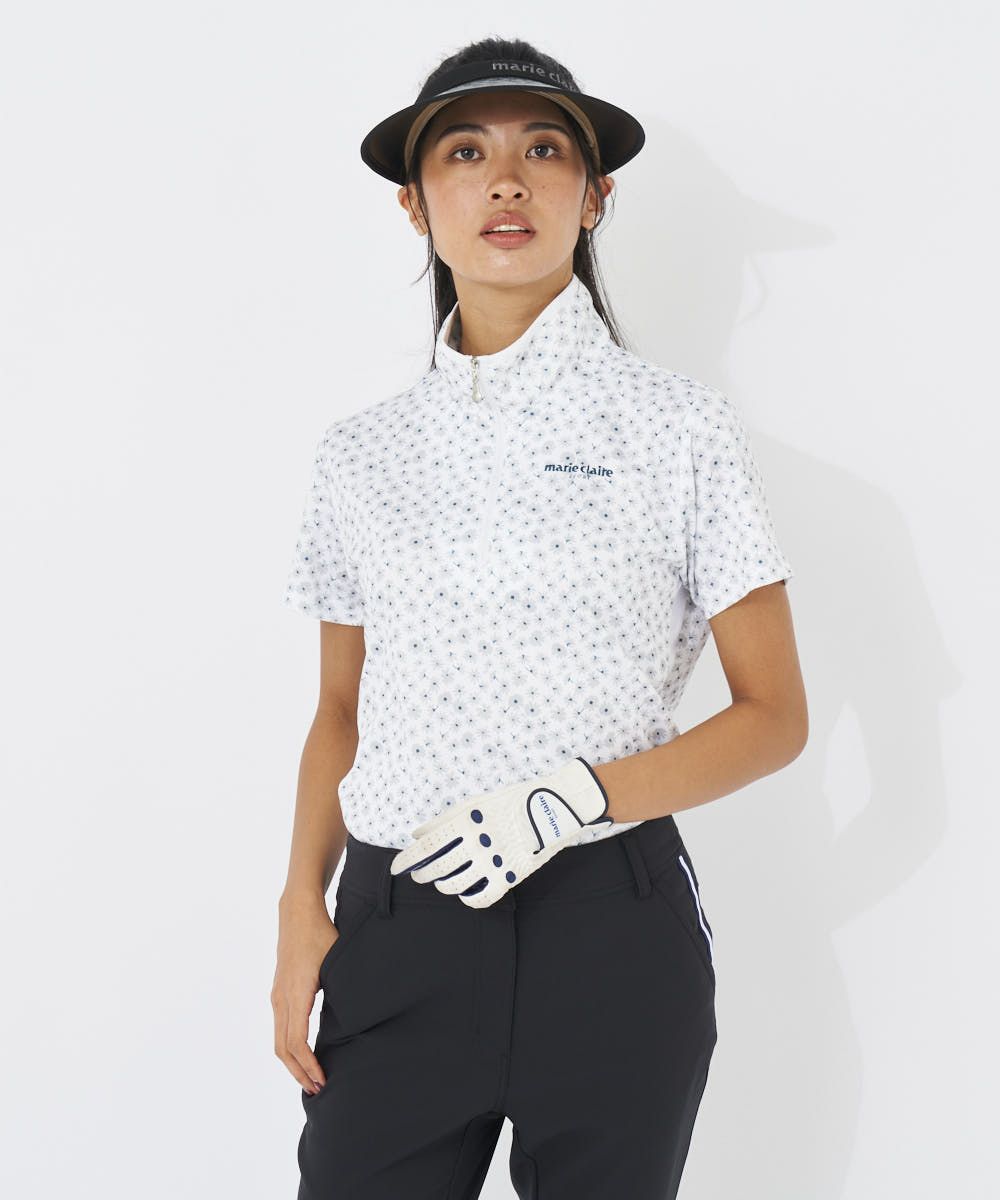 marie claire SPORT の  レディース ゴルフ 半袖ハイネック 総柄