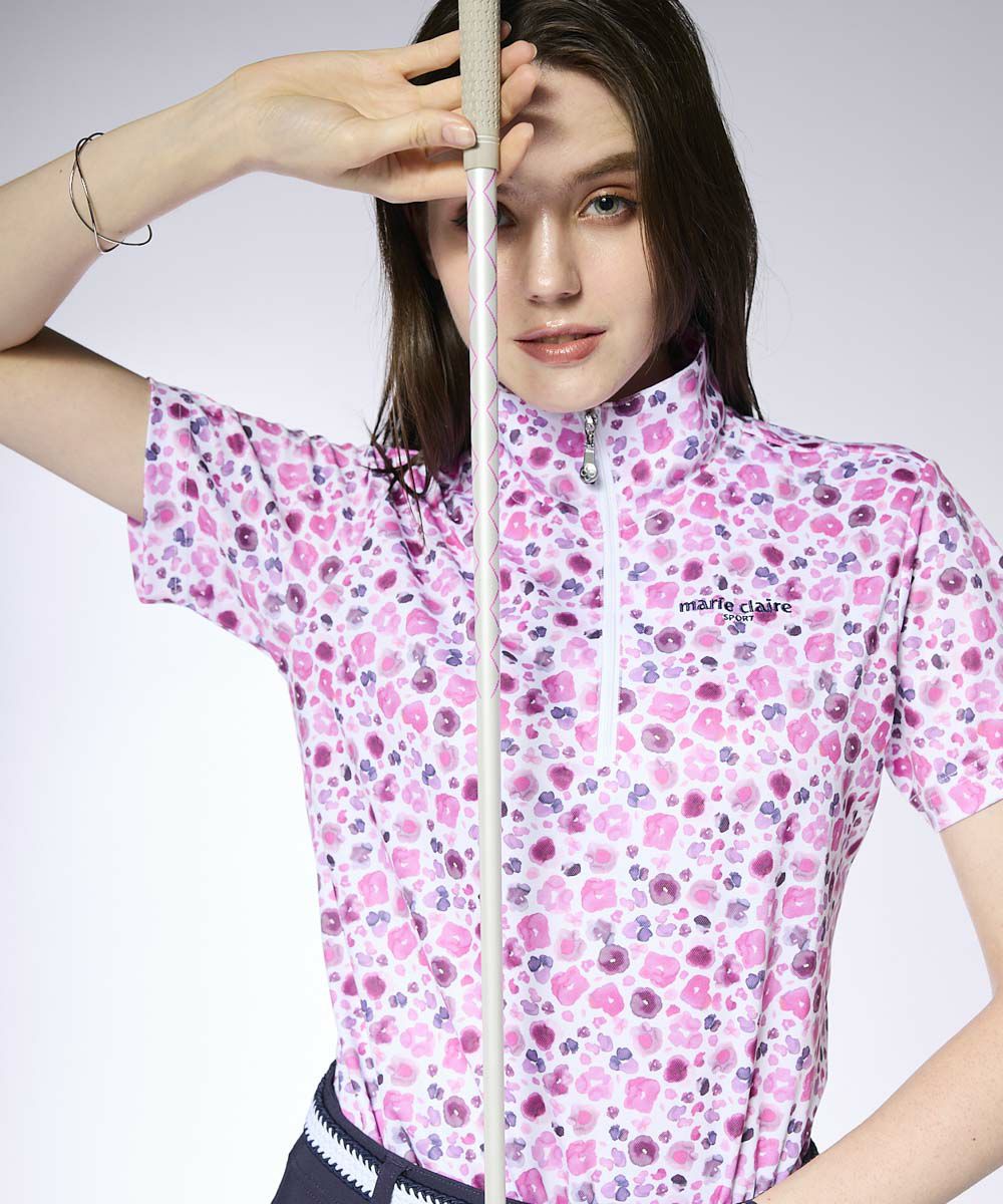 marie claire SPORT の  レディース ゴルフ 半袖ハイネック 総柄