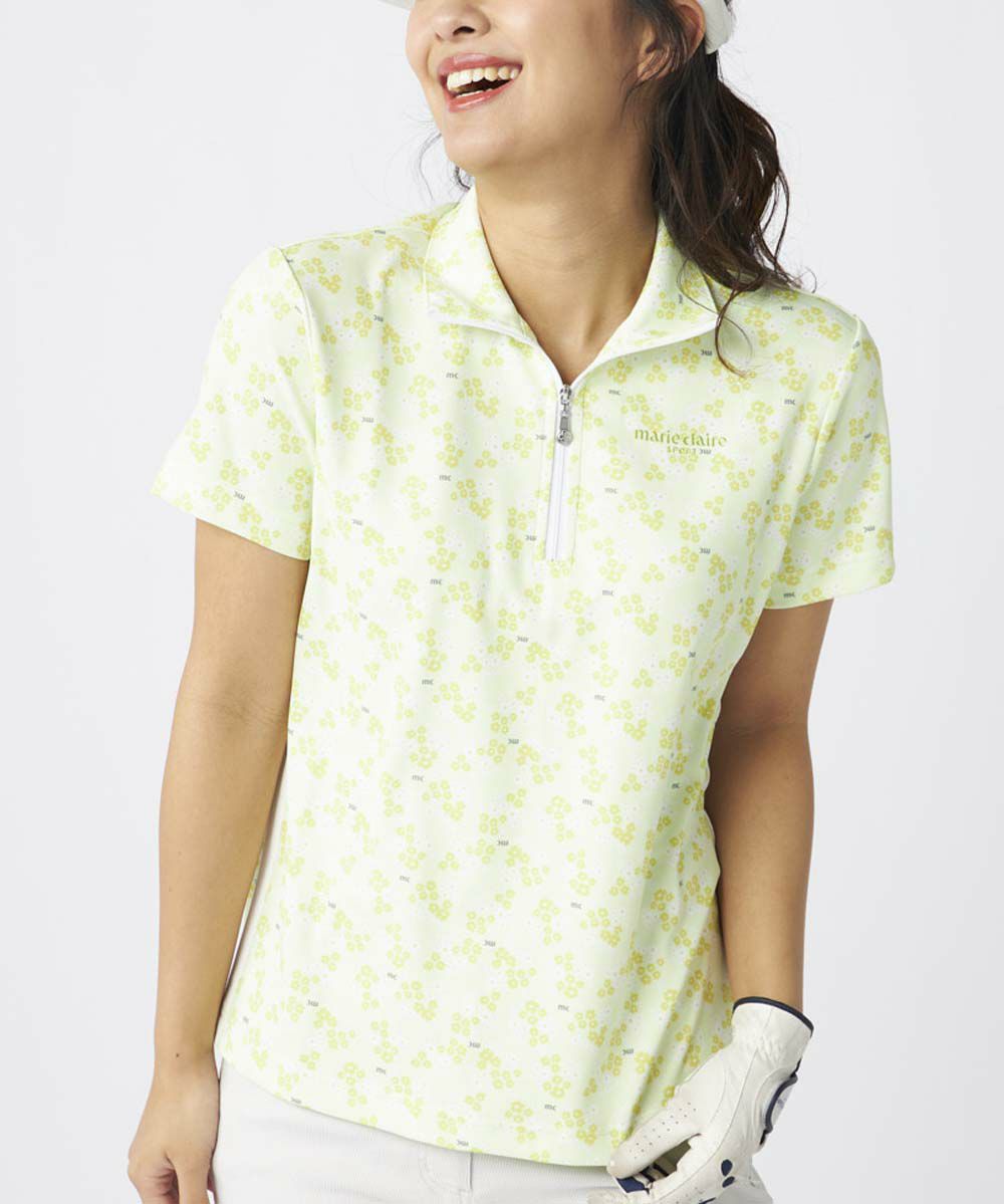 marie claire SPORT の  レディース ゴルフ 半袖ハイネック 総柄